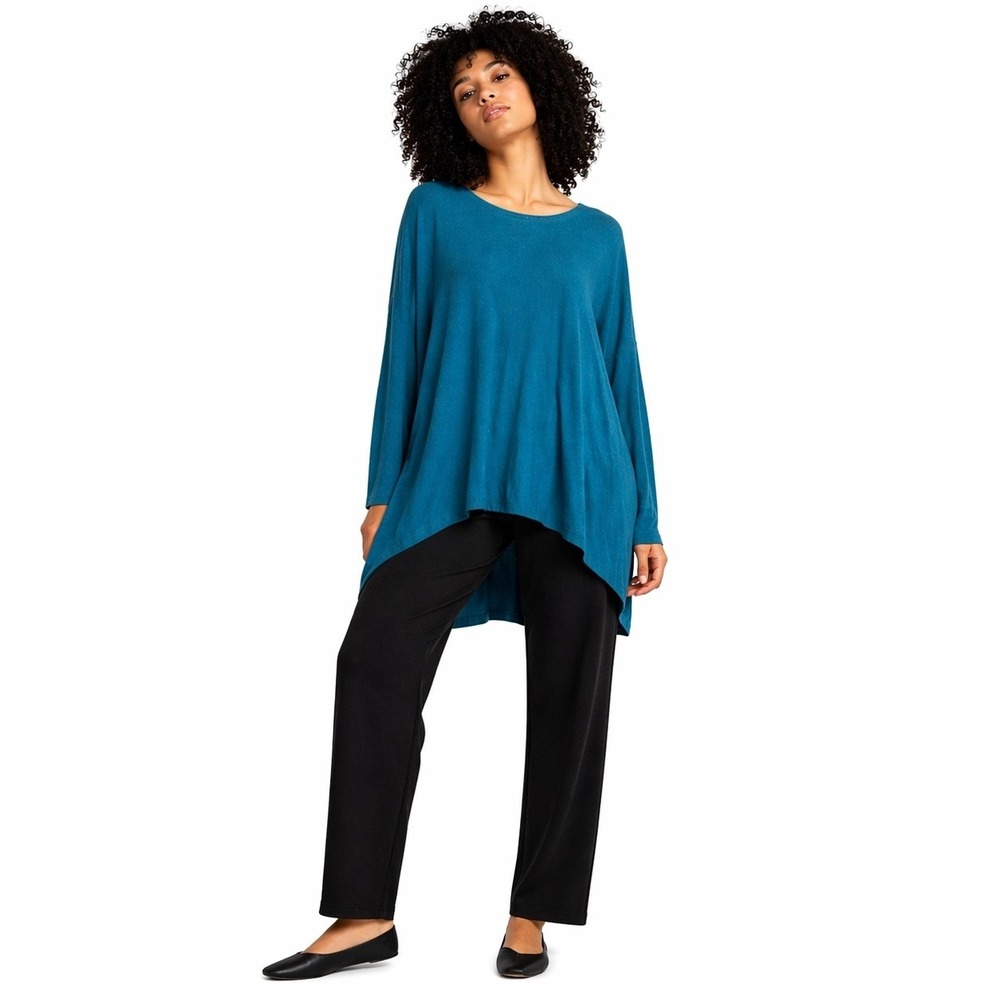 Eileen Fisher Womens M Blue Tunic Lagenlook Minimalist Chic Capsule Luxe Coastal